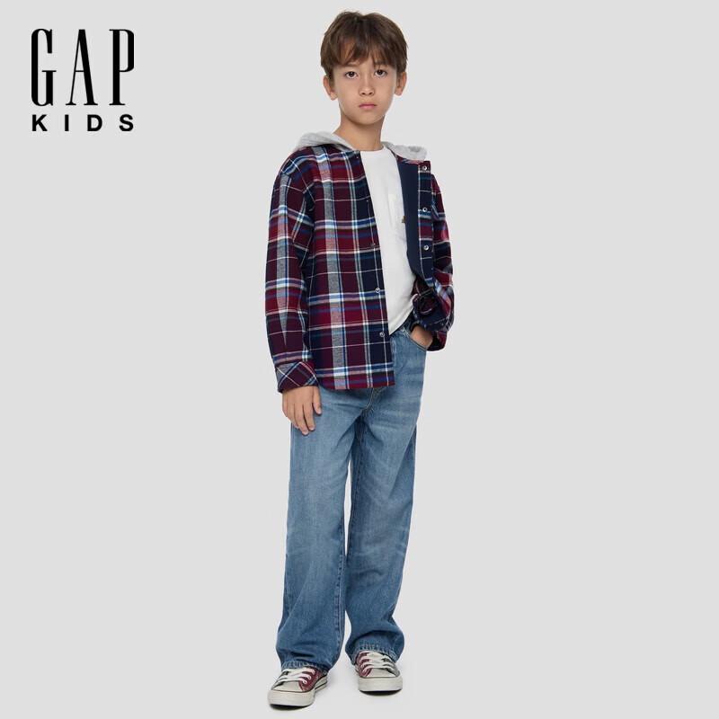 Gap Boy s 2025 Winter Plush Lined Hooded Plaid Jacket 110/56