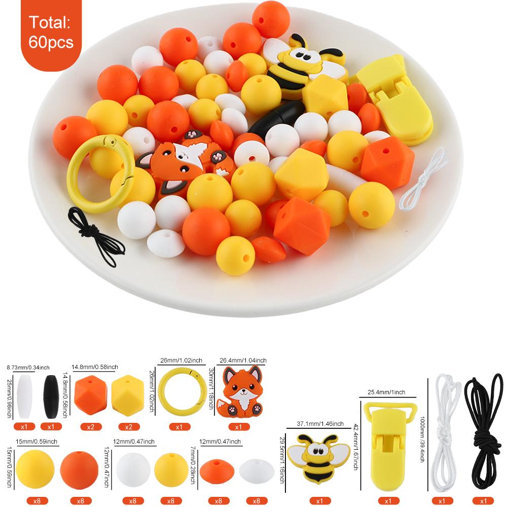 60 Pcs/Bag, Silicone Bead Set For DIY Handmade Creation, Applied To Jewelry, Clothing, Backpacks, Keychains, Etc