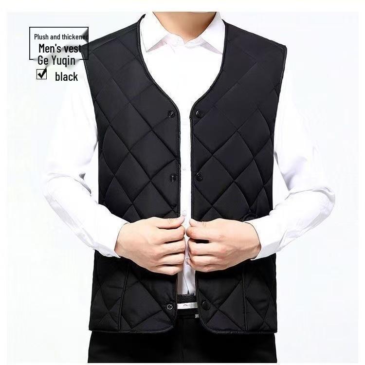 2025 Men's Thickened Velvet Cotton Vest for Autumn/Winter - Middle-aged & Elderly
