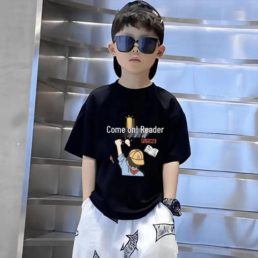 Boys' Trendy Korean Style Pure Cotton Short-Sleeve T-Shirt – Summer Clothing for Middle & Large Children