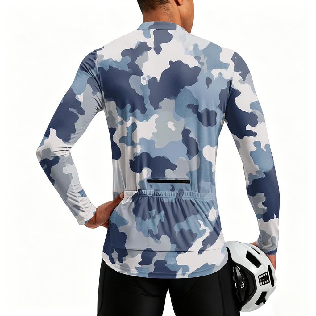 Herren Langarm Fahrradtrikot Atmungsaktiv Schnelltrocknend Halber Reißverschluss Pullover Leichtes Sportoberteil für Outdoor-Sportarten