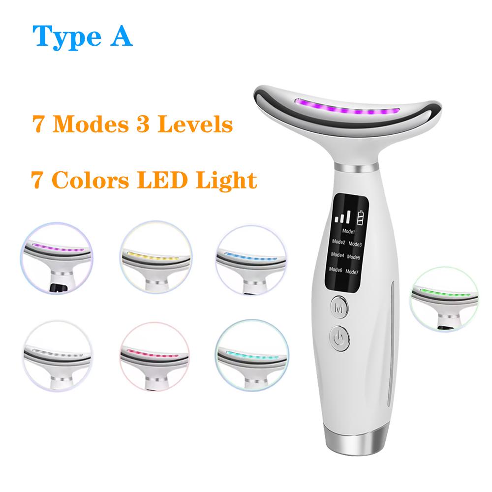 Durable And Safe Colour Light Face And Neck Beauty Instrument 7 Modes And 7 Speeds Adjustment With Curved Hand Grip Neck Beauty Instrument