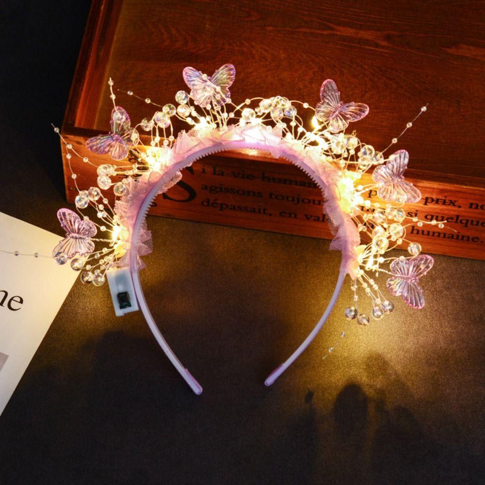 With LED Lights LED Light-Up Hairband Butterfly Decoration Flower Headband  Christmas Party