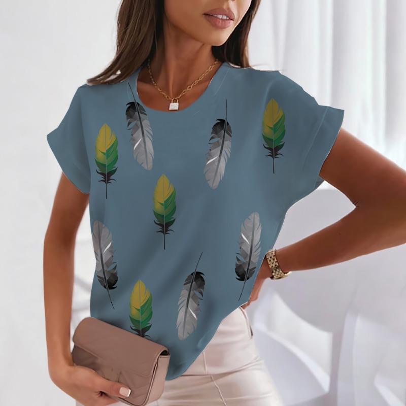 Lady's three-color simple Harlekuku style short-sleeved fashionable loose-fitting large-size women's blouse