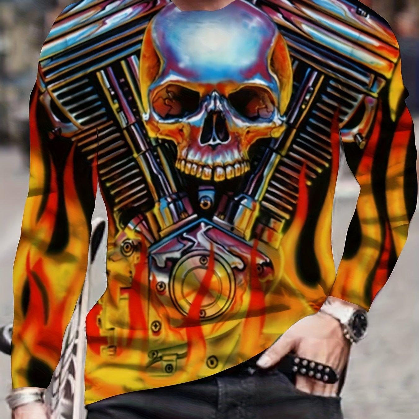 

Череп 3D цифровая печать, мужская футболка с длинным рукавом, новинка, стильные футболки для осенней мужской одежды S