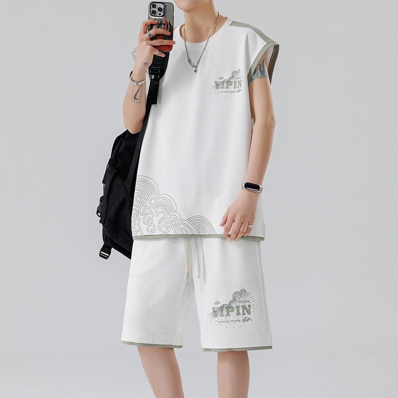 Повседневный спортивный комплект мужской летний тонкий прохладный комплект из двух предметов с коротким рукавом M