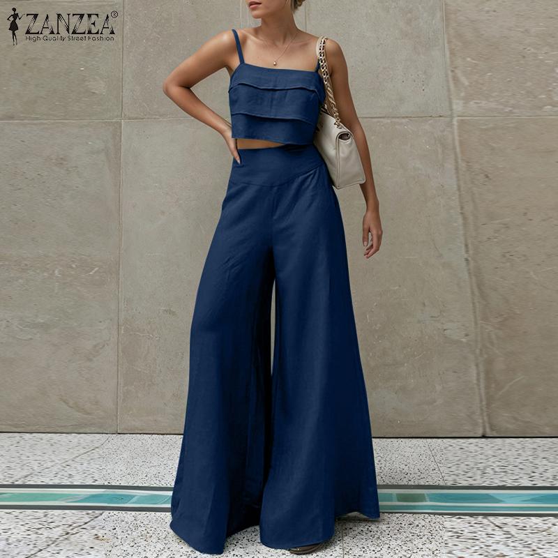 

ZANZEA Womens Slip Camisoles and Wide Leg Pants Summer Two Piece Suit Sets 5XL хакі