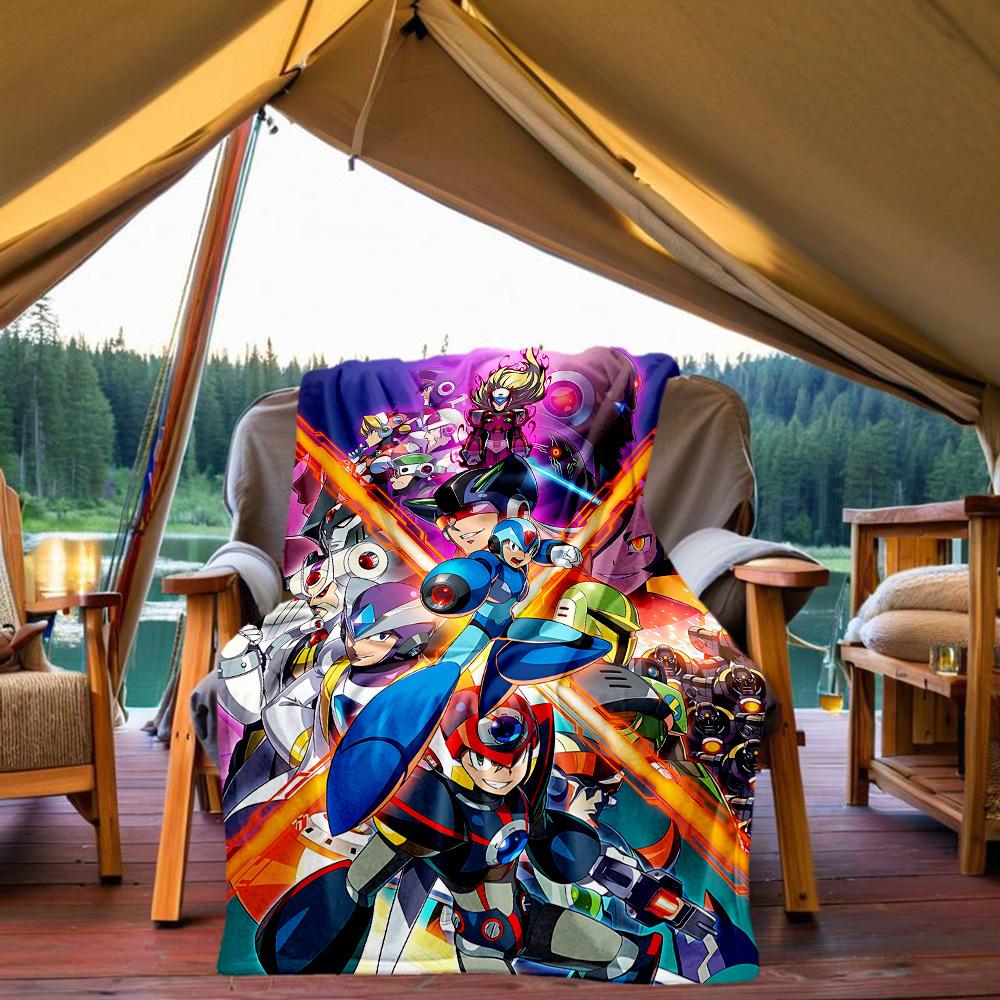 1pc Mega Man Robotics All-Season Comfort, Outdoor Flannel Blanket - Soft, Warm & Cozy for Naps, Camping & Travel 022
