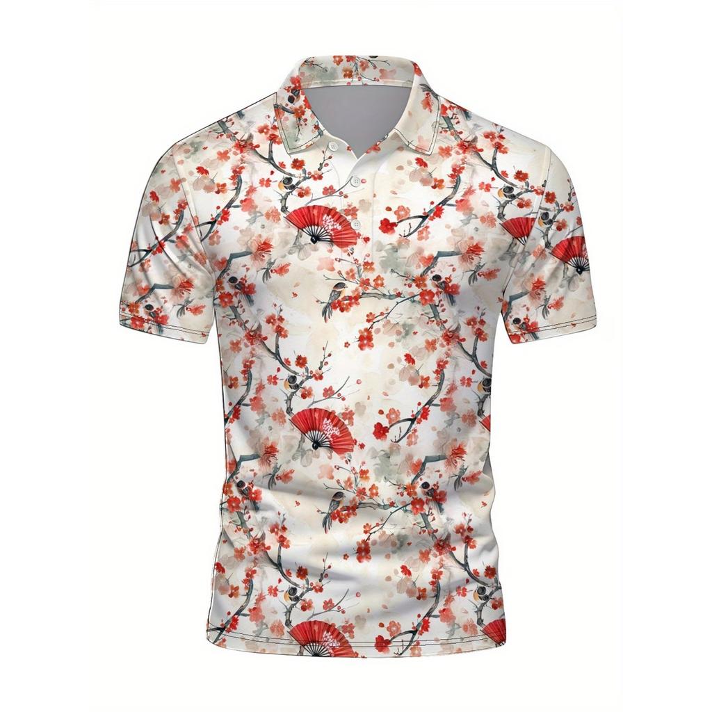 Japanese Cherry Blossom Pattern Polo Shirt For Men Women 3D Print T-Shirts Harajuku Street