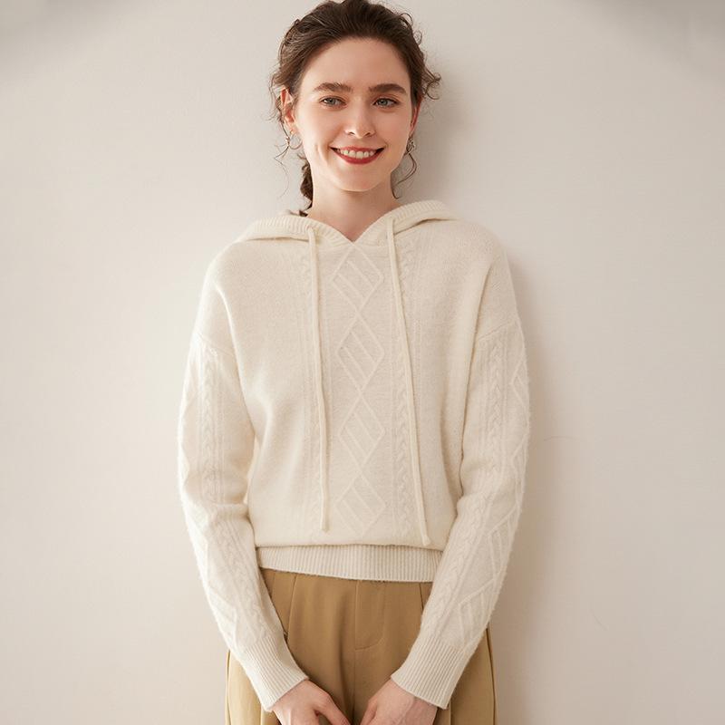Women's 2024 High-End Hooded Cashmere Argyle Sweater