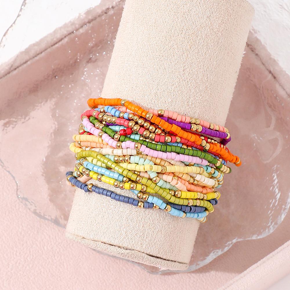 Conjunto de Pulseiras de Contas Estilo Boêmio Para Mulheres Contas Coloridas Elástico Corrente de Fio Bracelete Meninas Verão Praia Férias Zircônia