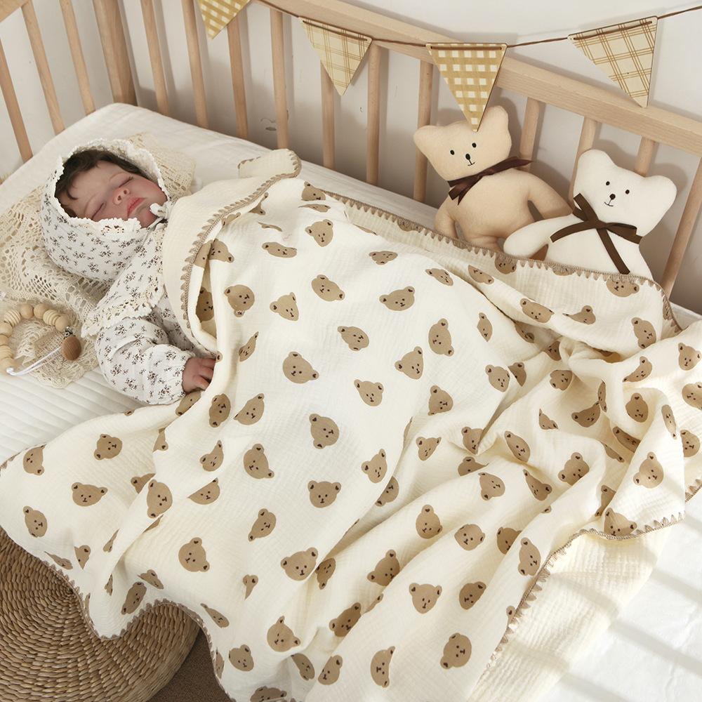 Babydecken für Betten 4-lagige Baumwoll-Swaddle-Musselin-Decke Bettwäsche Leinen Baby-Accessoires Neugeborenen-Badetuch Mutter Kinder