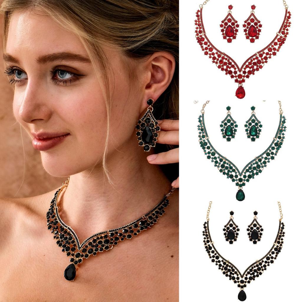 European and American Cross-border Fringed Earrings Necklace Set, High-end Retro Alloy Jewelry, Bridal Wedding Jewelry Two-piece Set