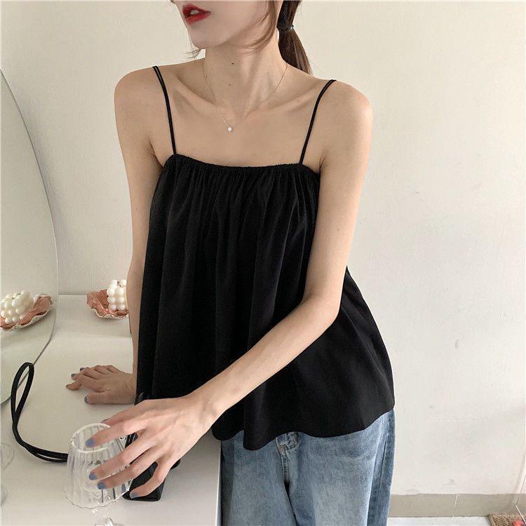 2026 Summer Chic Korean Style Off-the-Shoulder Spaghetti Strap Women's Sleeveless Tank Top