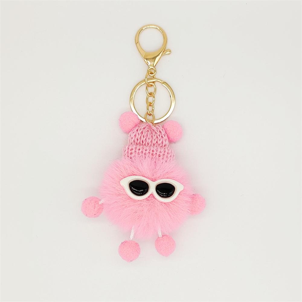 Niedliche bunte Plüschraupen Schlüsselanhänger mit Sonnenbrille Weicher Kaninchenfell Tier Pompon Anhänger Mit Schlüsselringen Für Damen Handtasche