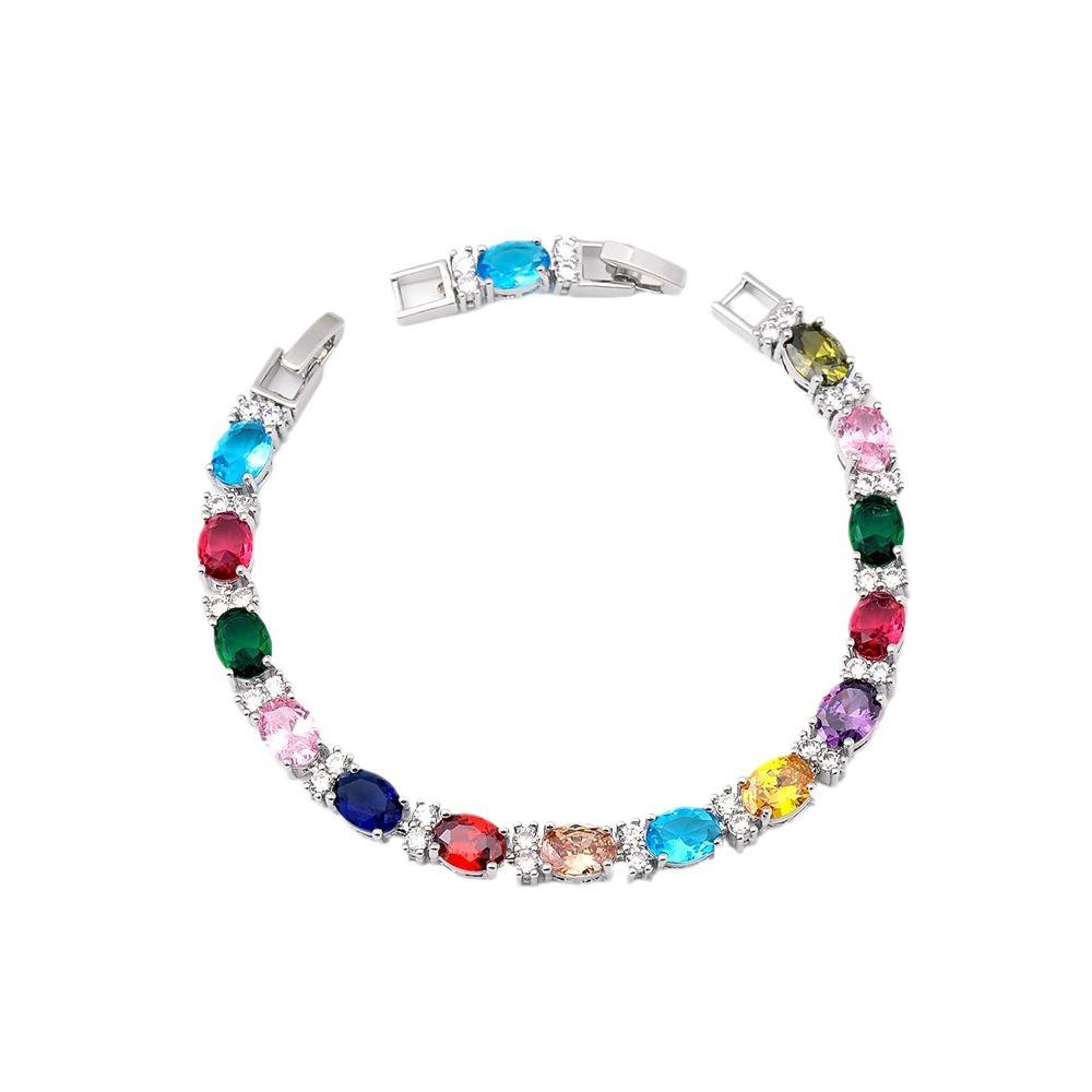 Multi-Colored, Summer Accessories Simple Crystal Colored Zircon Bracelet Does Not Fade Women'S Jewelry Colored Treasure Bracelet