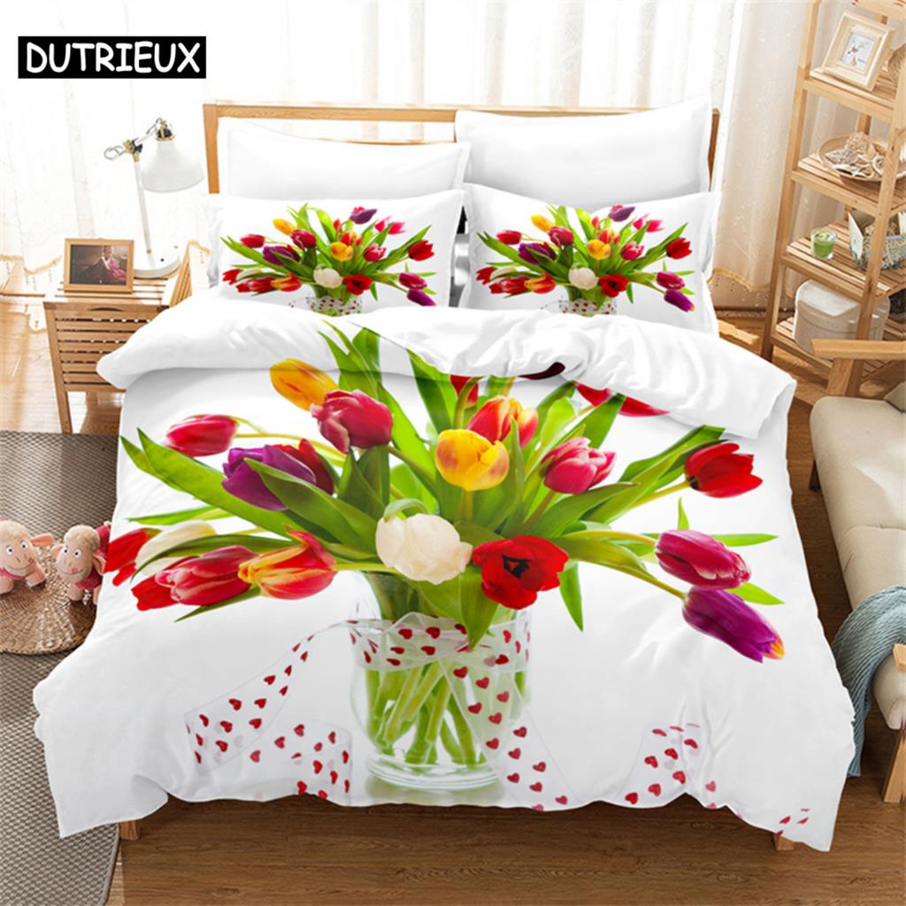 Set de lenjerie de pat Queen cu peisaj de lalele Husă de plapumă Set de pat pentru dormitorul copiilor Set husă de plapumă Mărime King Set husă de plapumă Seturi de lenjerie de pat