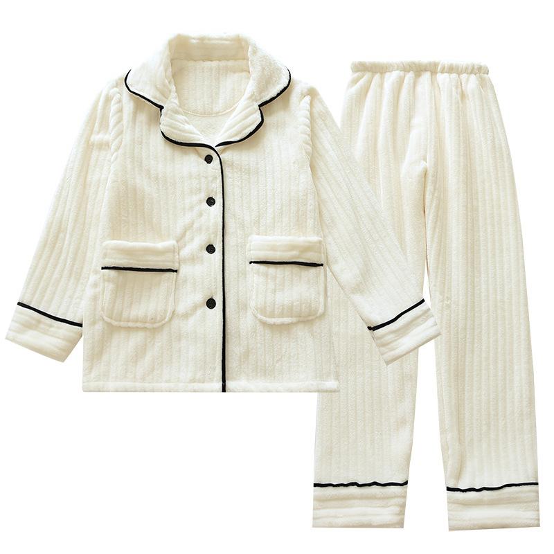 

Осенне-зимняя теплая пижама женская утолщенная с длинными рукавами и лацканами для домашнего ношения S бежевый