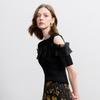 Sancai 2026 Summer Slim-fit Off-Shoulder Spliced Knit Top