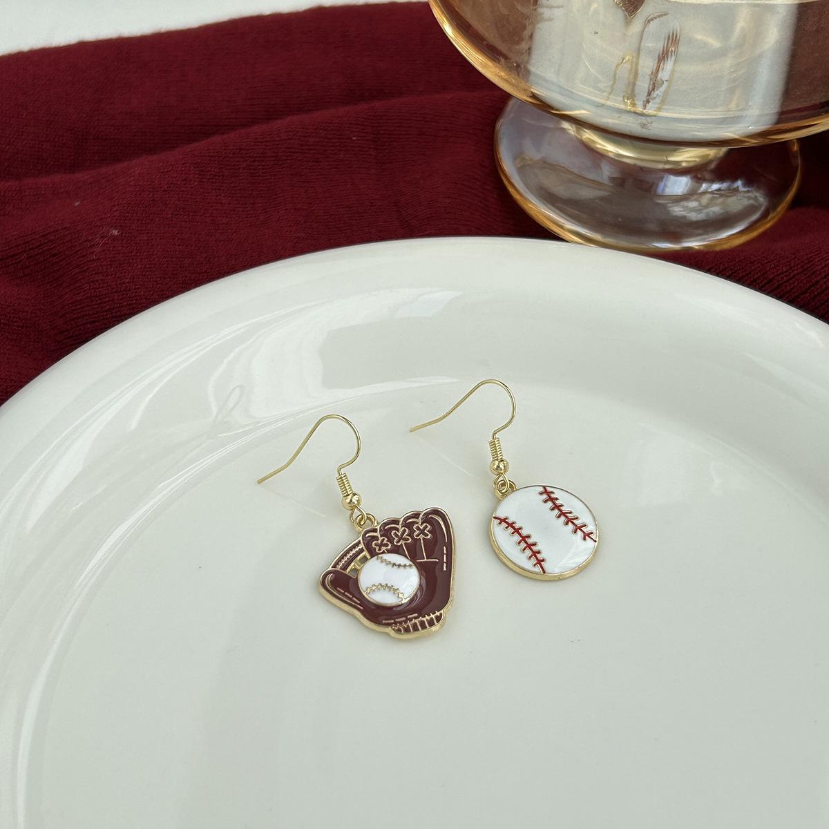 Trendy Baseball Heart Earrings with Long Tassels & Red Stripes