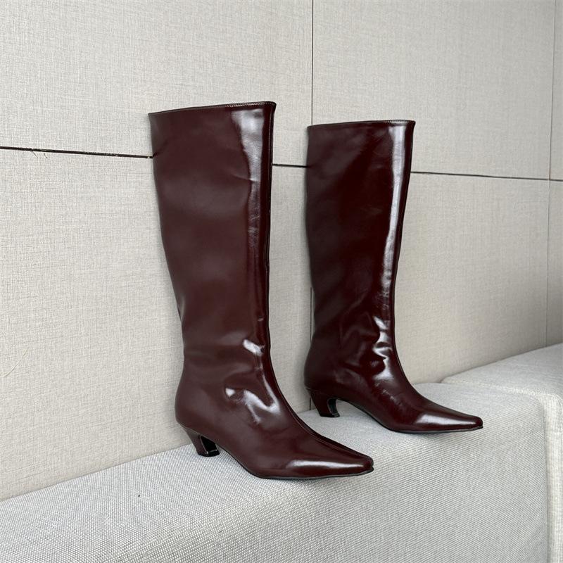 Fashion IPPEUM Knee High Boots For Women Kitten Heel 2025 New Burgundy Boots Leather Shoes