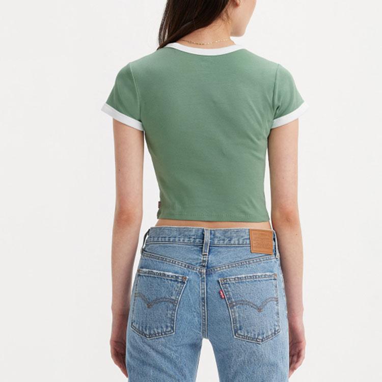 Levis Color Block Round Neck Short Sleeve Casual T-Shirt Women T-Shirts Green A3523-0064