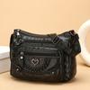 Vintage Crossbody Bag in Brown with Heart Accent - Adjustable Strap Multiple Zipper Pockets Small Crossbody Bag