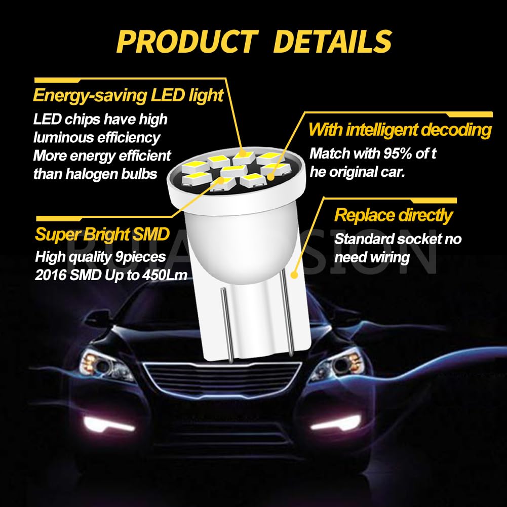 Ruiandsion T10 194 LED Bulb 6V White 168 2825 W5W