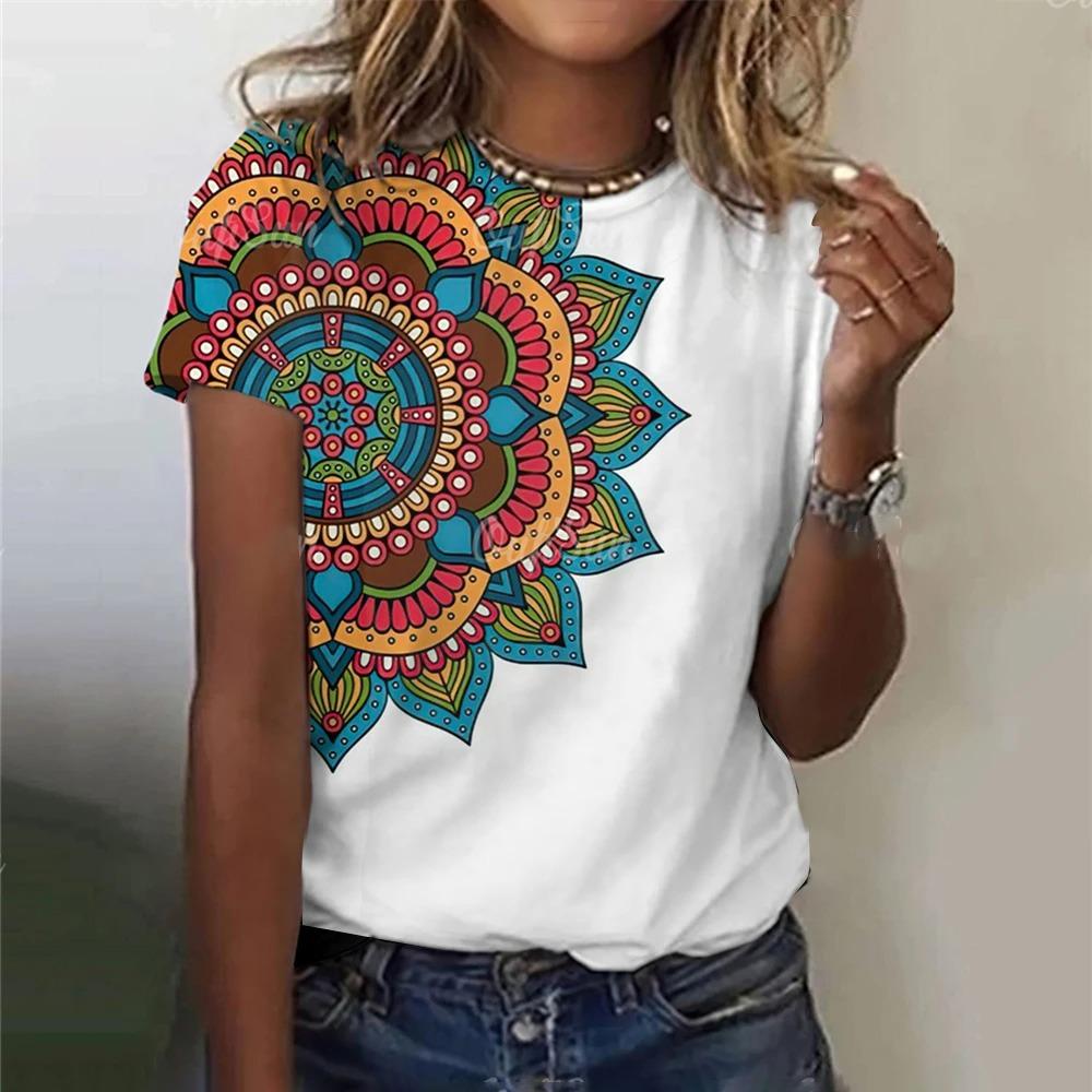 Abbigliamento Donna Estivo T-shirt Girocollo Top Casual Comfort Manica Corta Stampa Vintage Ampio Traspirante Abbigliamento T-shirt da Donna