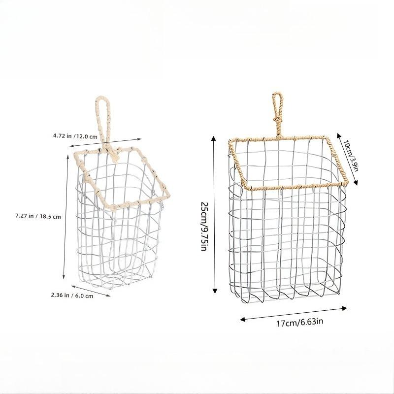 2pcs Set Japanese Style Wire Woven Sundries Storage Hanging Basket Wall-Mounted Shelf Kitchen Utensil Cookware Storage Baskets