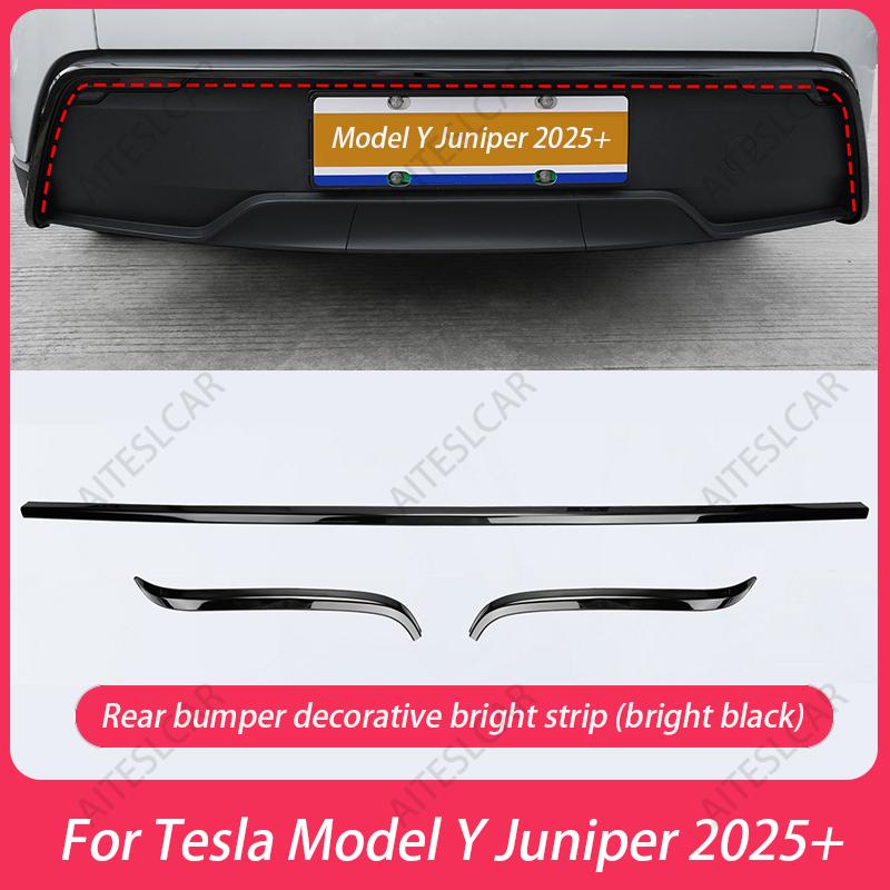 AITESLCAR Suitable For Tesla Model Y Juniper2025 Rear Bumper Decorative Bright Strip Bumper Crash Strip Modification Accessories Y 2025 Bright Black
