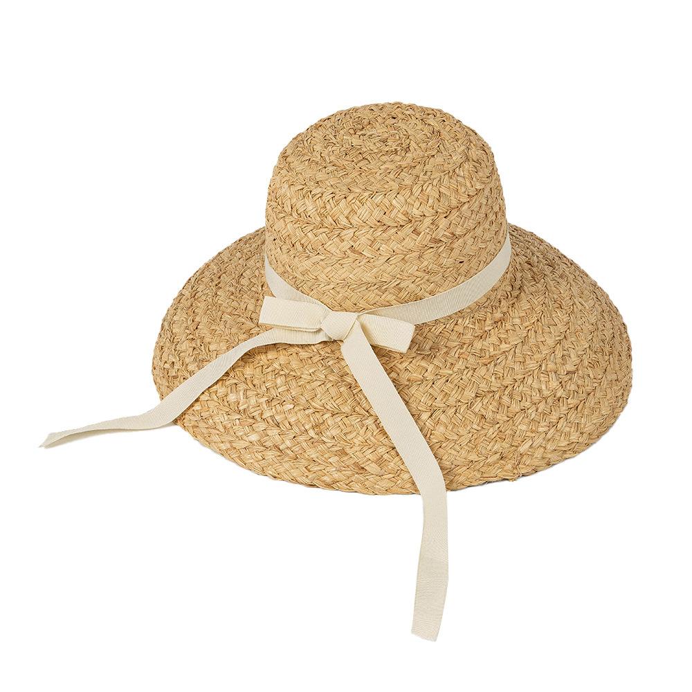 New European and American summer raffia bow big eaves straw hat fashionable and simple beach outdoor travel sun protection hat