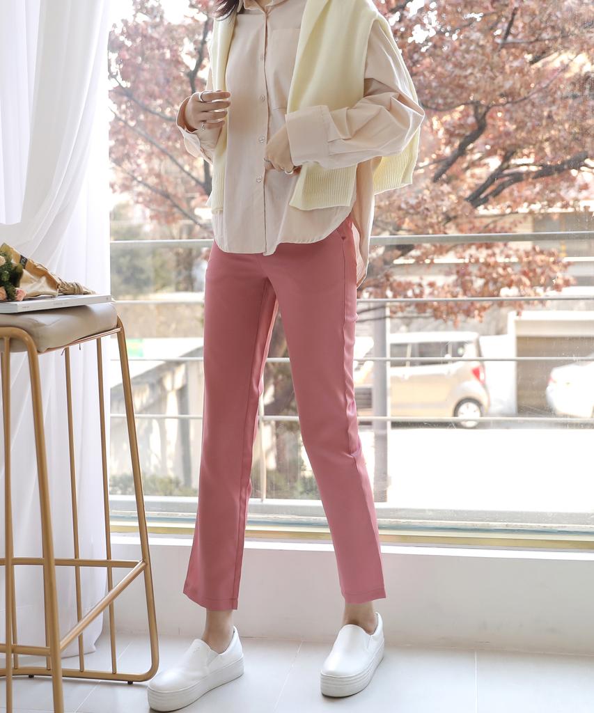 Ppaeppae Simple Back Elastic Straight Slacks