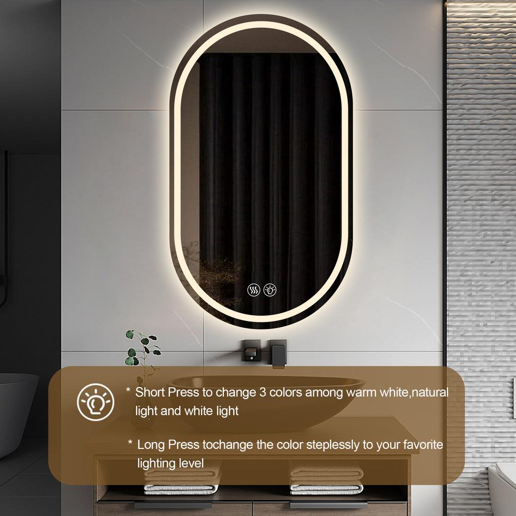 60*90cm  Frameless Oval Wall-Mounted Smart Mirror, Anti-Fog Touch Screen Bathroom Mirror