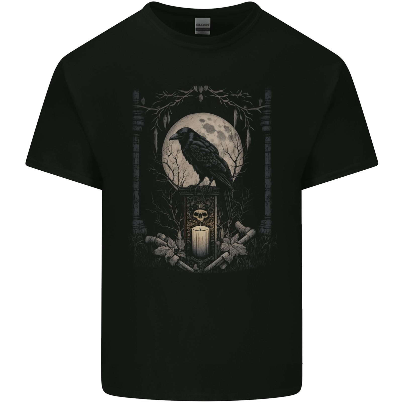Moon Crow Gothic Goth Vikings Skull Raven Mens Light Cotton T-shirt XXXXL
