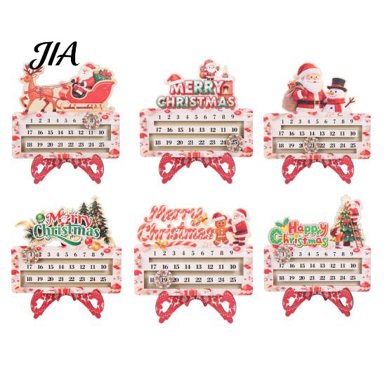 Rustic Wood Table Decor Wooden Christmas Countdown Calendar for Desk, Holiday Decoration with Advent Kids Sliding Date Marker, Living Room Fireplace