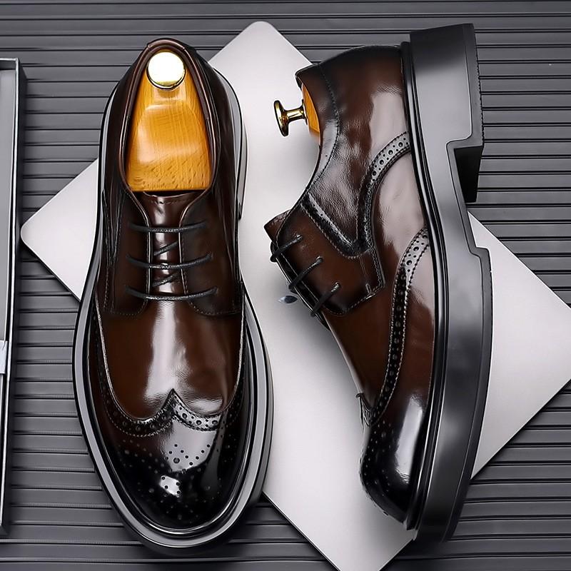 Mens Genuine Leather Brogue Dress Shoes Round Toe Soft Sole Casual Oxford Wedding Business