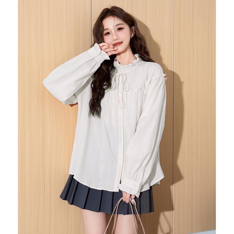 TonLion Women s Lace Trim Solid Long Sleeve Shirt M