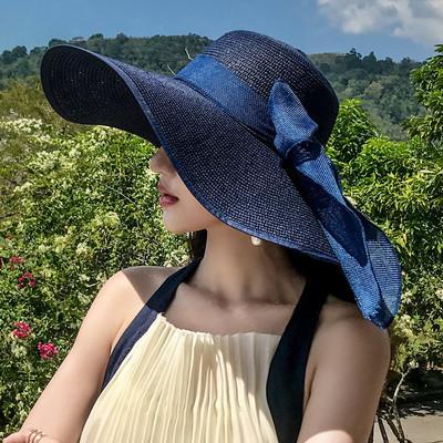 Straw hat women's summer sun protection extra large brim sun hat beach seaside vacation sun hat foldable hat tide
