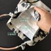 Vintage Ins Texture Black White Contrasting Jacquard Fabric Cowhide Rope Bag Underarm Shoulder Cosmetic Female