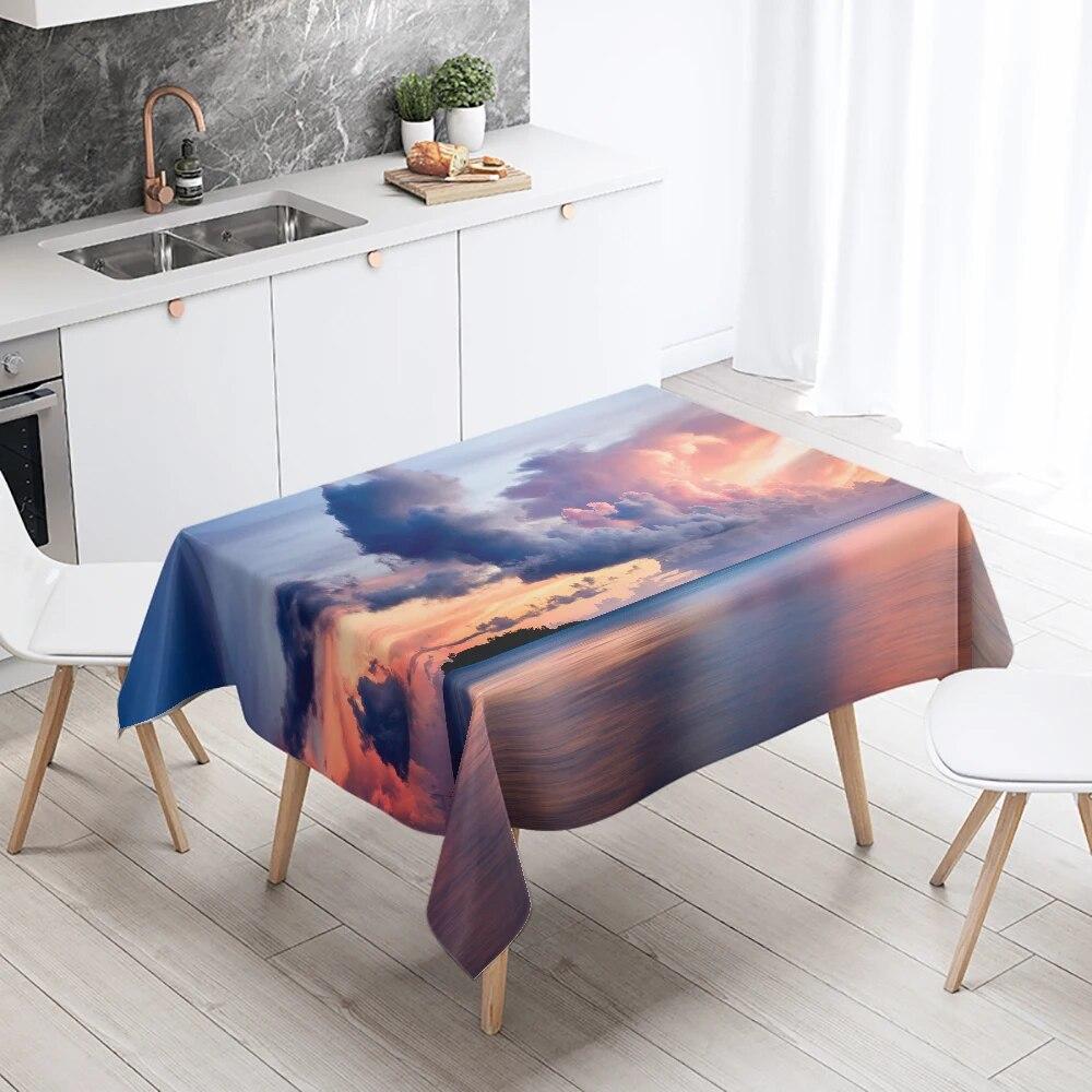 Nature Scenery Tablecloth Beach  Printed  Party Restaurant Table Decoration Stain Resistant & Waterproof