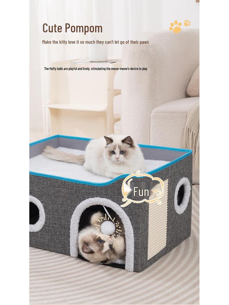 Double-Layer All-Season Enclosed Cat Bed - Warm Winter Sleeping House