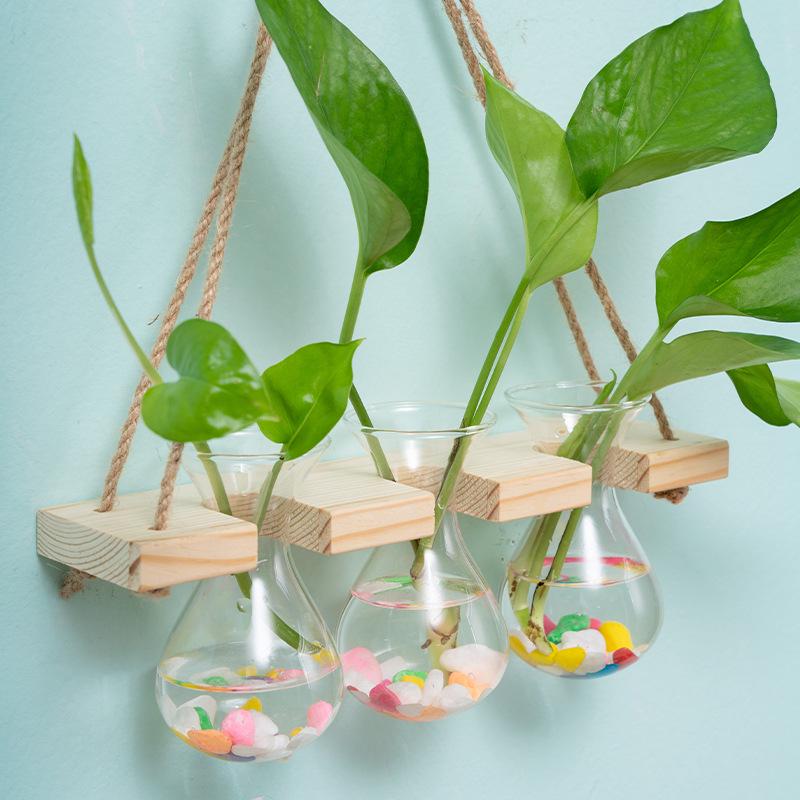 Retro Glass Wall-Mounted Hydroponic Vase with Light - Simple Decorative Ornament for Bedroom & Living Room