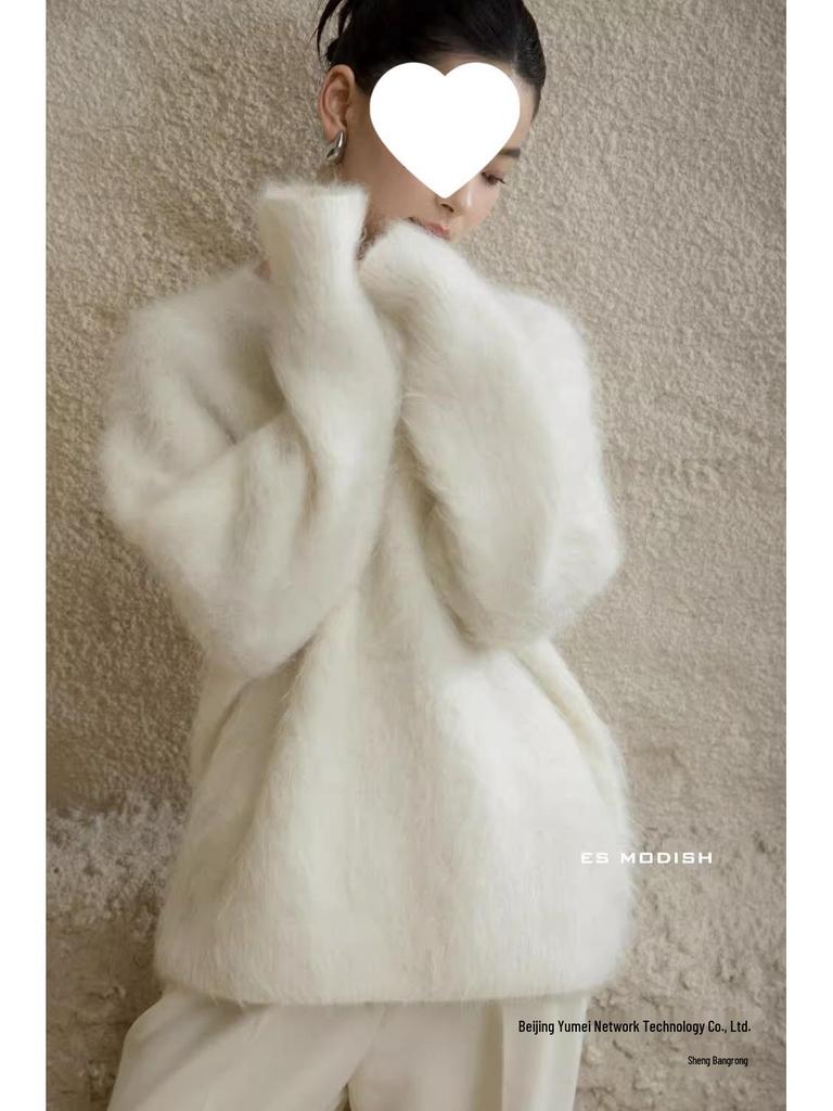 Soft Mink Cashmere Pullover Sweater - Women's Autumn/Winter Cozy Style Milk Knitted Cardigan Thickened Top