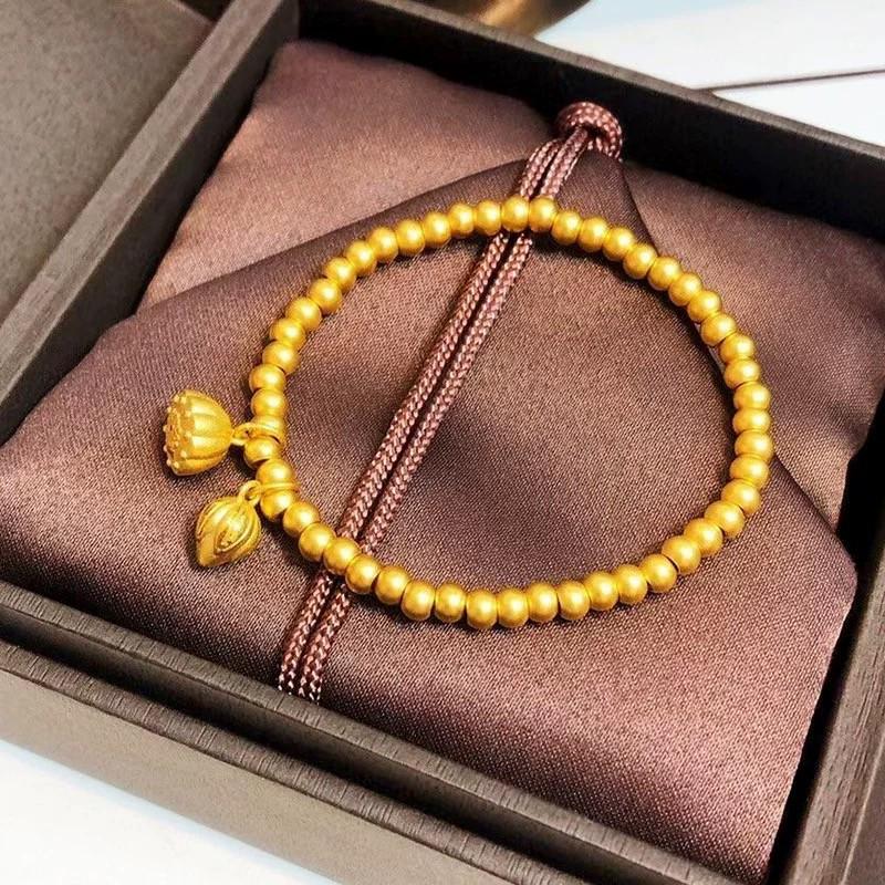 Two Lives of Joy Lotus Pod Gold Bead Bracelet - Simulated Gold Ancient Method, Versatile and Elegant Commuter Accessory