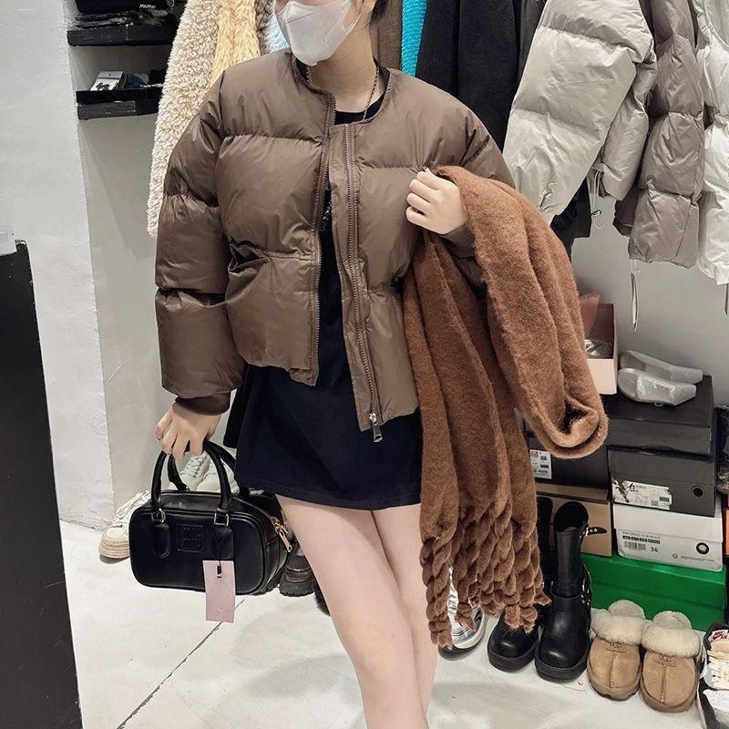 Short round neck thickened cotton-padded jacket for women's winter 2025 new versatile loose and thin bread jacket