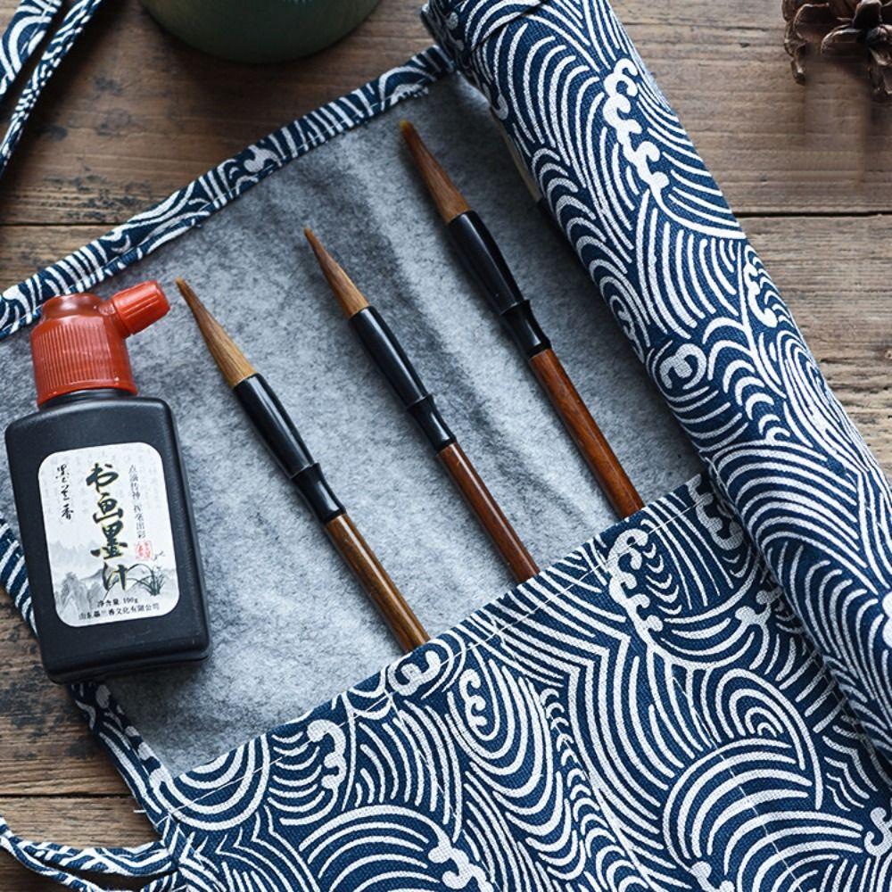 Kinesisk stil Rullpenna Gardiner Rullgardin Sminkborste Omslag Kreativ Pennpåse Flickor