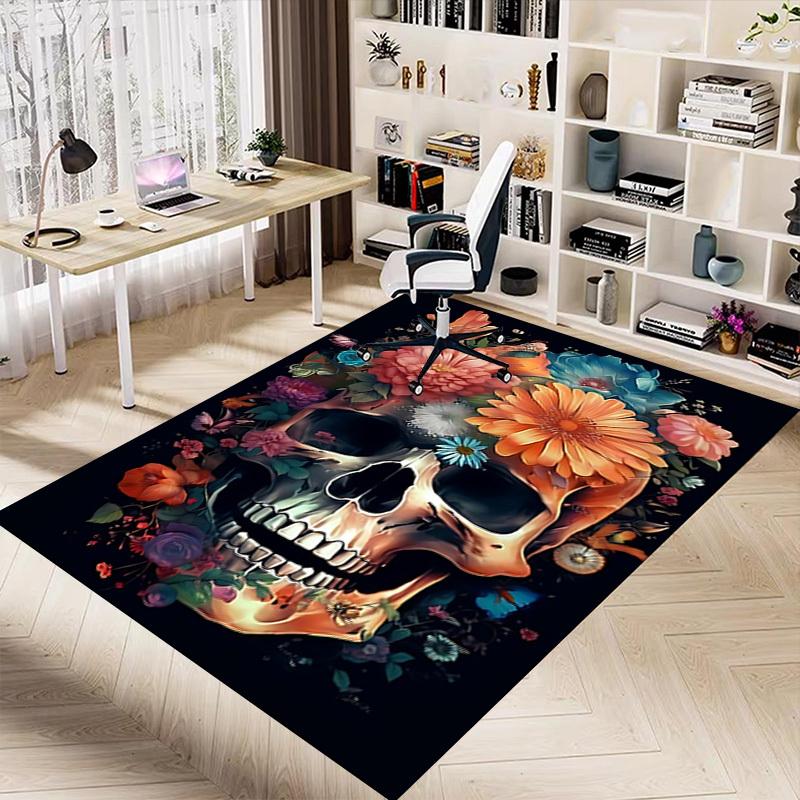 1PC Skull Flowers Carpet Ultra Soft, Thick & Absorbent, Non Slip Machine Washable Mat for Entryway