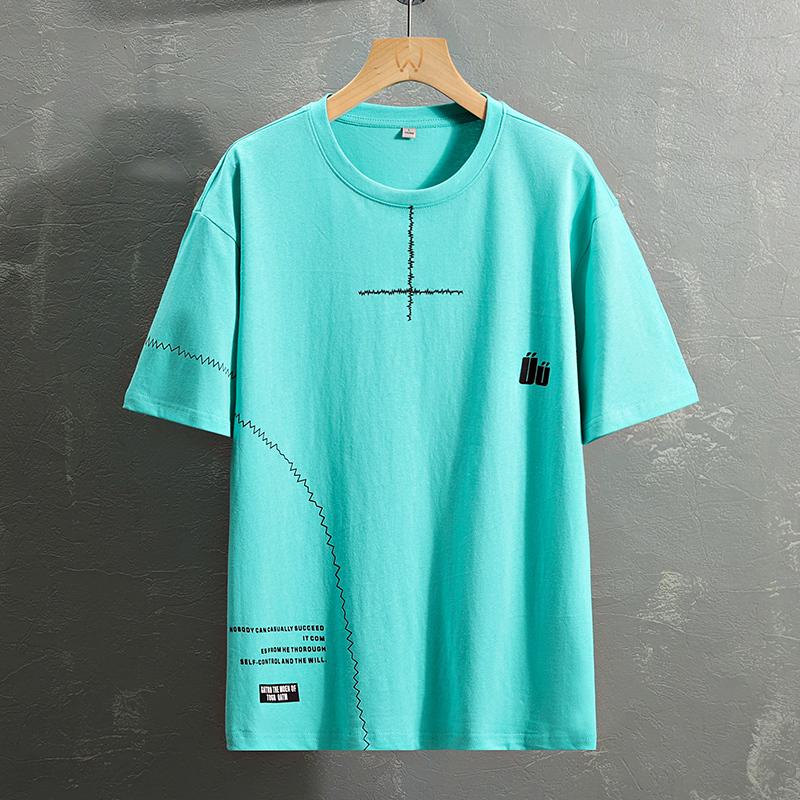 Men's Minimalist Line Graphic Crew Neck T-Shirt - Casual Short Sleeve Basic Tee