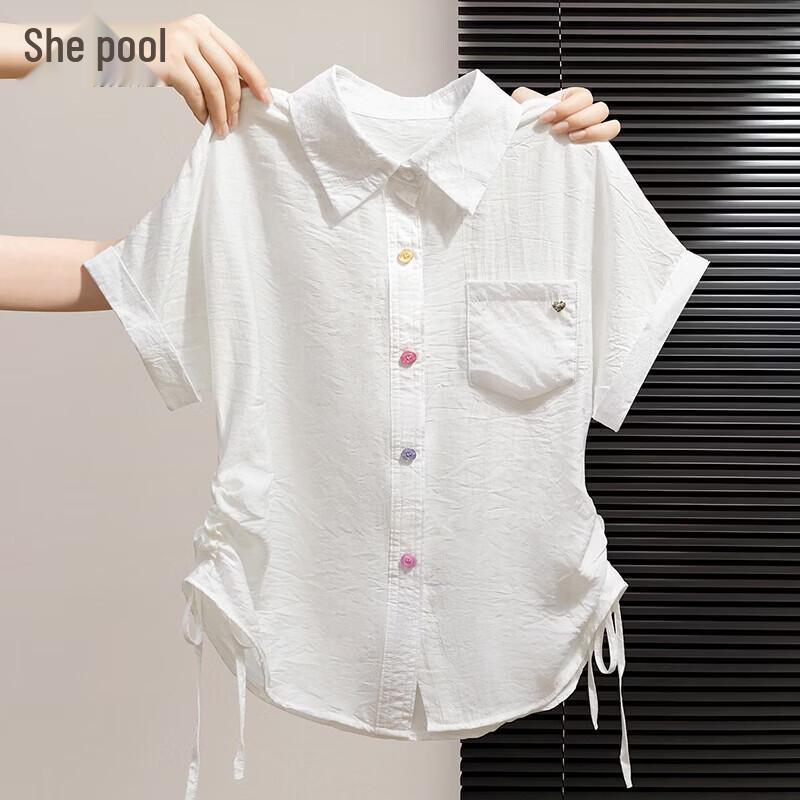 Women s Pleated Waist Sleeveless Lapel Blouse M